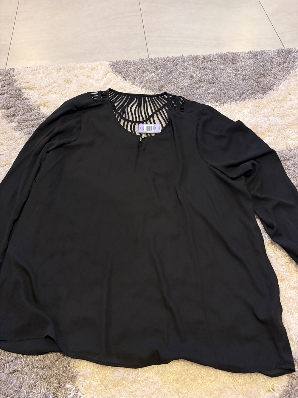 Women’s Black Long-Sleeve Blouse with Cutout Back Detail